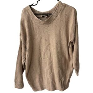 Vintage Elements Tan Brown Floral Knit Boat Neck Oversized Sweater Medium